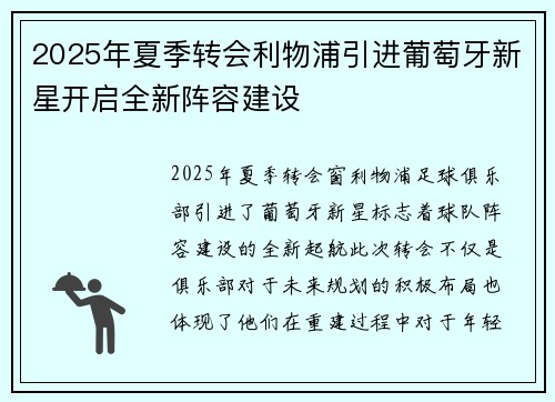2025年夏季转会利物浦引进葡萄牙新星开启全新阵容建设